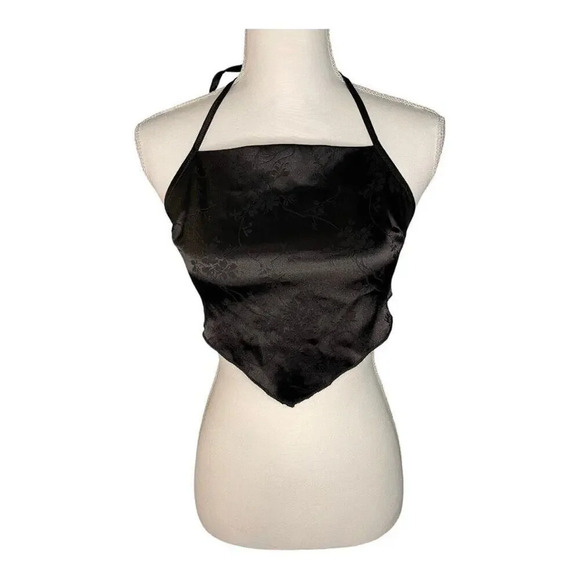 Cider Size Small Black Open Back Silky Tie‎ Up Bandana Crop Top - Picture 1 of 4